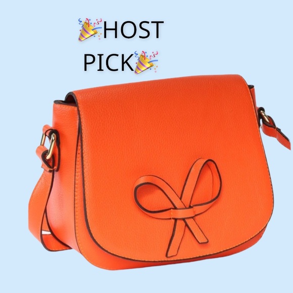 Handbags - Tangerine Orange Bow Crossbody Bag Purse